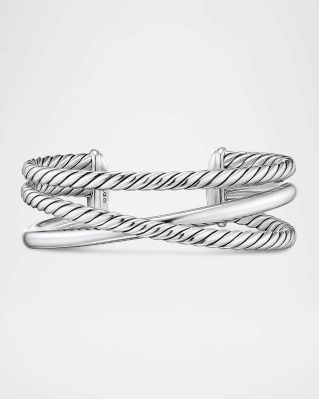 Bold Crossover 3 Row Bracelet in Sterling Silver, 20